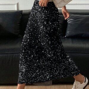 Black Women's Sequin Embellished Fitted Bodycon Party Skirt